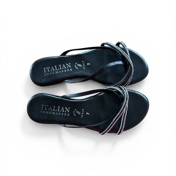 Italian Shoemakers Black Rhinestone Slide Sandals Size 7 - Picture 3 of 6